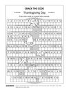 Thanksgiving Day crack the code word game, or codebreaker word puzzle US version. Answer included.